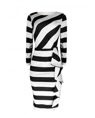 Lovely Work Striped Patchwork Black Knee Length Dress