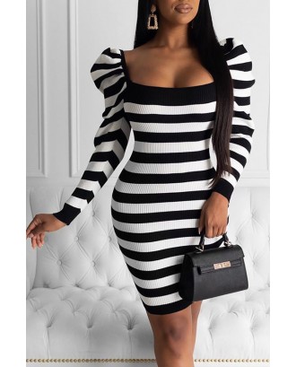 Lovely Sweet Striped Black Mini Dress