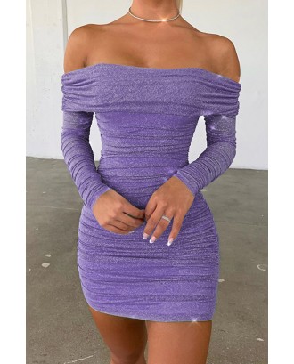 Lovely Casual Ruffle Design Purple Mini Dress