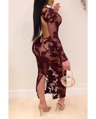 Lovely Sexy See-through Wine Red Ankle Length Dress