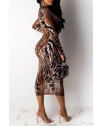 Lovely Casual Skinny Brown Mid Calf Dress