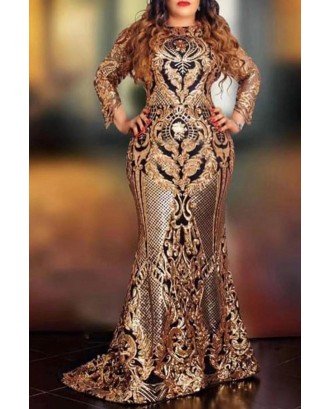 Lovely Party Gold Trailing Evening Dress