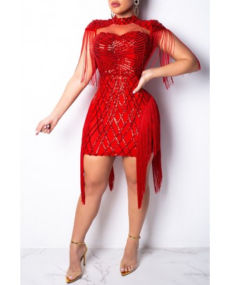 Lovely Chic Tassel Design Red Mini Dress