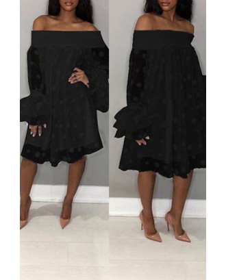 Lovely Stylish Off The Shoulder Horn Sleeve Black Knee Length Dress
