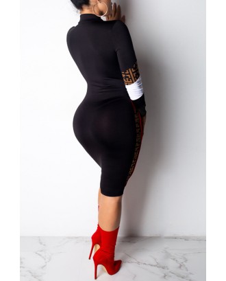 Lovely Trendy Patchwork Black Blending Knee Length Dress