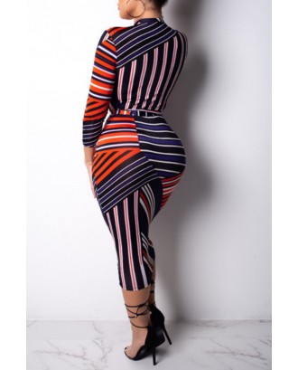 Lovely Work Striped Printed Multicolor Mid Calf Dress