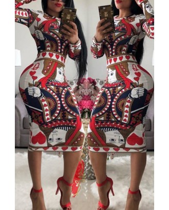 Lovely Trendy Poker Printed Brown Knee Length Dress