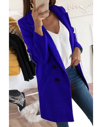 Lovely Casual Basic Buttons Design Royal Blue Coat