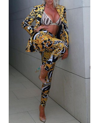 Lovely Casual Turn-back Collar Printed Multicolor Two-piece Pants Set