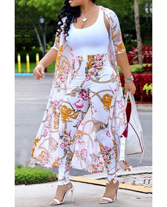 Lovely Casual Printed White Two-piece Pants Set(Without T-shirt)