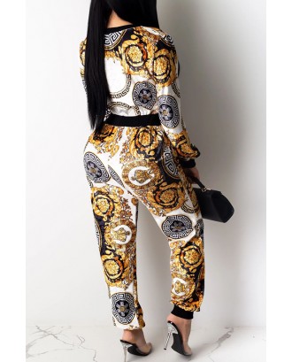 Lovely Casual Print Yellow Two-piece Pants Set
