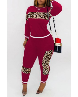 Lovely Casual Patchwork Wine Red Two-piece Pants Set