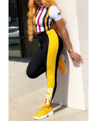 Lovely Casual Striped Yellow Two-piece Pants Set