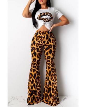 Lovely Casual Lip Printed Yellow Two-piece Pants Set