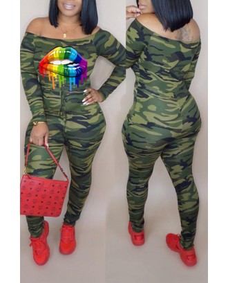 Lovely Trendy Camouflage Printed Army Green One-piece Jumpsuit
