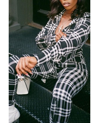 Lovely Casual Plaid Printed Black And White One-piece Jumpsuit