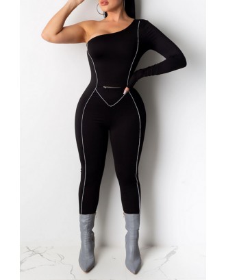 Lovely Stylish Dew Shoulder Black One-piece Jumpsuit