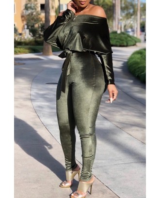 Lovely Casual Dew Shoulder Green One-piece Jumpsuit