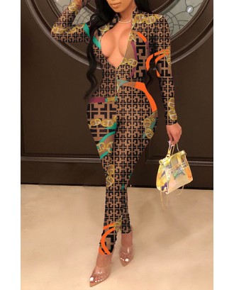 Lovely Trendy Printed Brown One-piece Jumpsuit