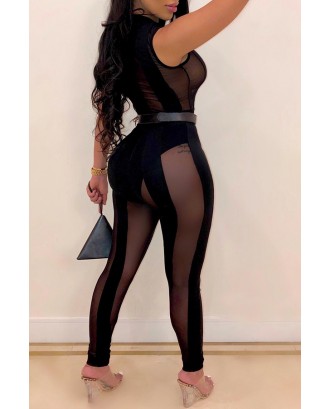 Lovely Sexy See-through Black One-piece Jumpsuit(Without Belt)