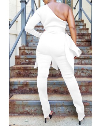 Lovely Leisure One Shoulder White One-piece Jumpsuit