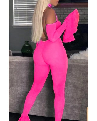 Lovely Sexy Backless Rose Red One-piece Jumpsuit(Without Accessory)