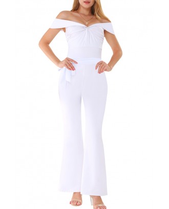 Lovely Casual Off The Shoulder Drape Design White One-piece Jumpsuit