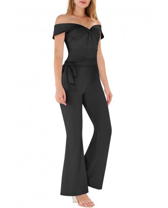 Lovely Casual Off The Shoulder Drape Design Black One-piece Jumpsuit