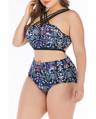 Lovely Cross-over Design Multicolor Plus Size Two-piece Swimwear