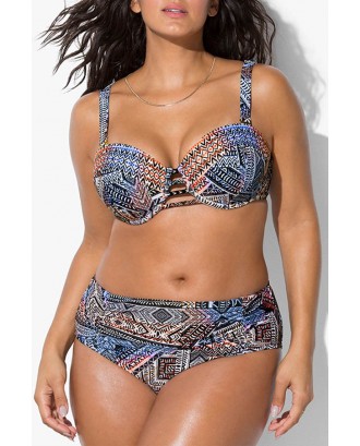 Lovely Printed Multicolor Plus Size Two-piece Swimwear