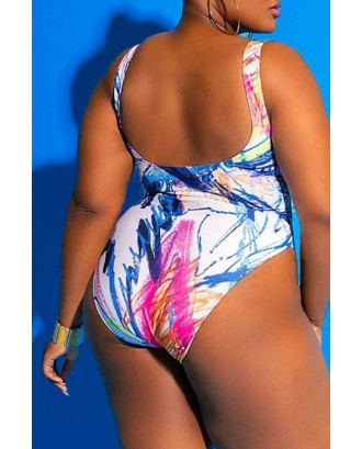 Lovely Print Multicolor Plus Size One-piece Swimwear