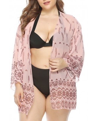 Lovely Bohemian Printed Pink Plus Size Cover-up