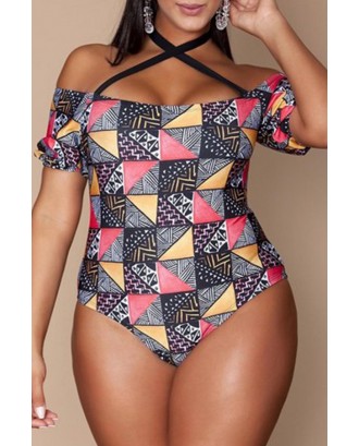 Lovely Geometric Multicolor Plus Size One-piece Swimwear