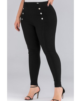 Lovely Chic Buttons Design Black Plus Size Pants