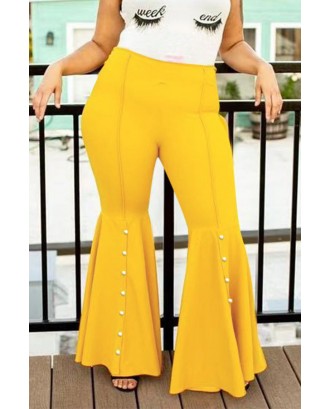 Lovely Casual Flared Yellow Plus Size Pants