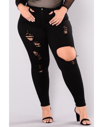 Lovely Casual Hollow-out Black Plus Size Jeans