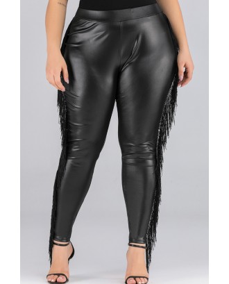 Lovely Chic Tassel Design Black Plus Size Pants