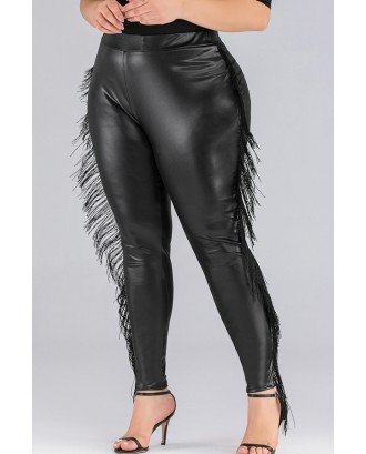 Lovely Chic Tassel Design Black Plus Size Pants