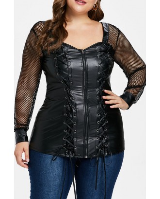 Lovely Casual V Neck See-through Black Plus Size Blouse