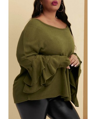 Lovely Trendy Flounce Design Green Plus Size Blouse