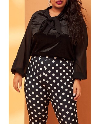 Lovely Casual Bow-Tie Black Plus Size Blouse