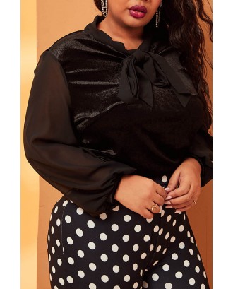 Lovely Casual Bow-Tie Black Plus Size Blouse