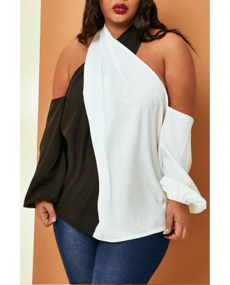 Lovely Casual Patchwork Black And White Plus Size Blouse