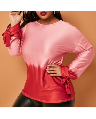 Lovely Casual Gradual Change Printed Red Plus Size Blouse
