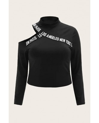Lovely Casual Letter Printed Black Plus Size T-shirt