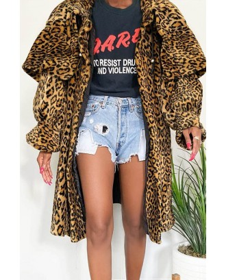 Lovely Trendy Loose Leopard Printed Coat(Without Belt)