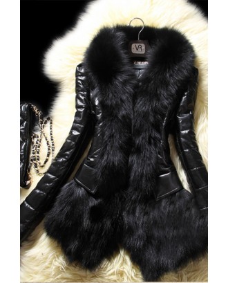 Lovely Fashion Patchwork Long Sleeves Black Faux Fur Coat
