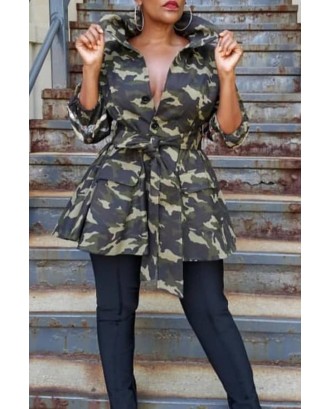 Lovely Casual Camouflage Printed Coat