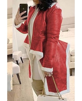 Lovely Casual Asymmetrical Patchwork Wine Red Coat