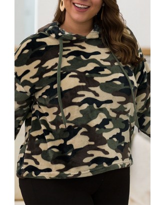Lovely Trendy Camouflage Printed Army Green Plus Size Hoodie